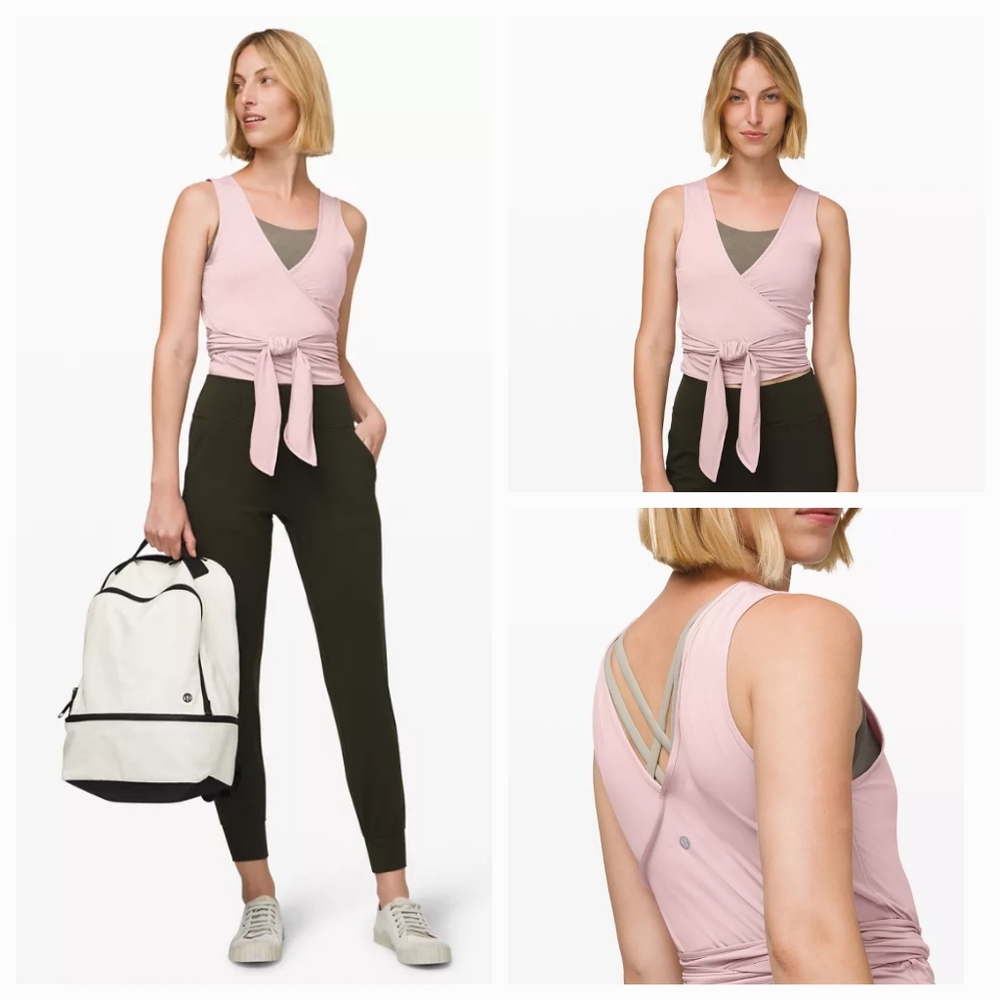 'LULULEMON' WRAP TIES 'TWIST ME UP' CROP TANK FOUR-WAY STRETCH IN DÙSTY ROSÀY
